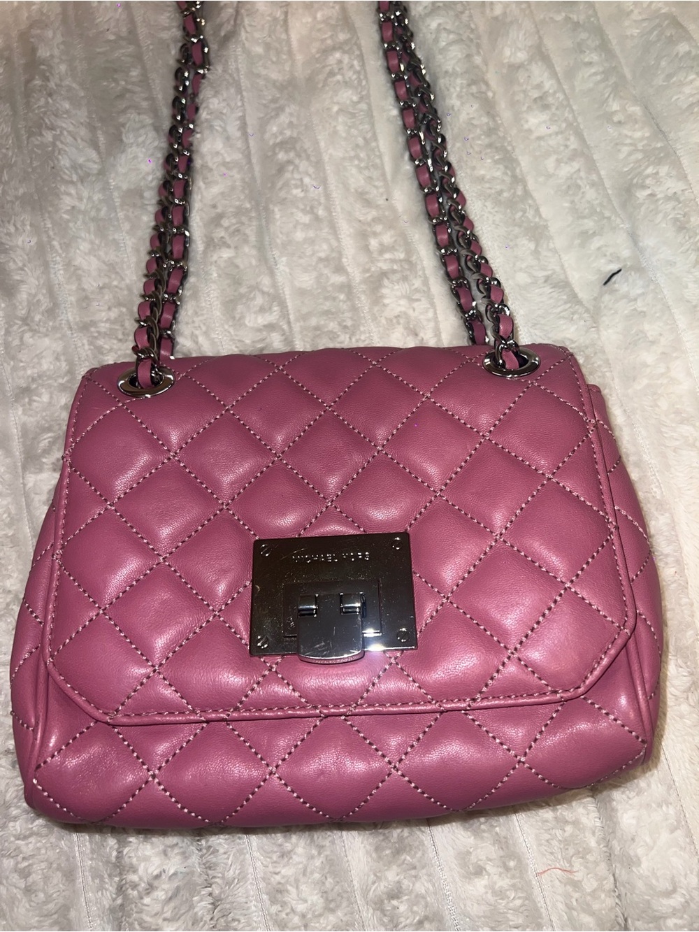 Quilted Pink Chain Shoulder Bag